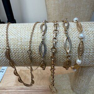 Sarah Coventry Gold-Tone Jewelry 4 Bracelets and 1 Necklace Pearl  Vintage